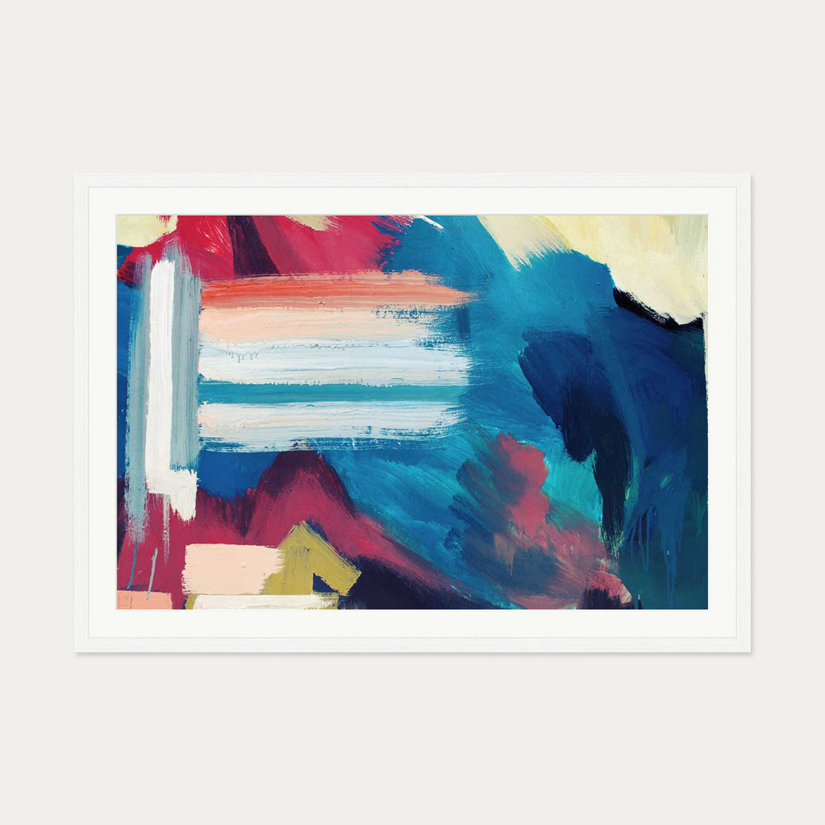 Teal Abstract Wall Art Print — 70 x 100 cm — White Frame