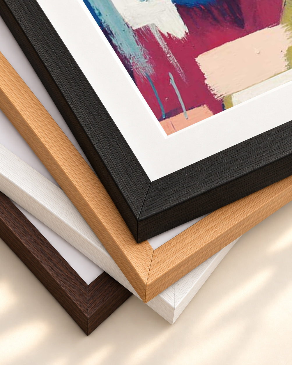 Teal Abstract Wall Art Print — framed print corner with 5 cm mount and bevel