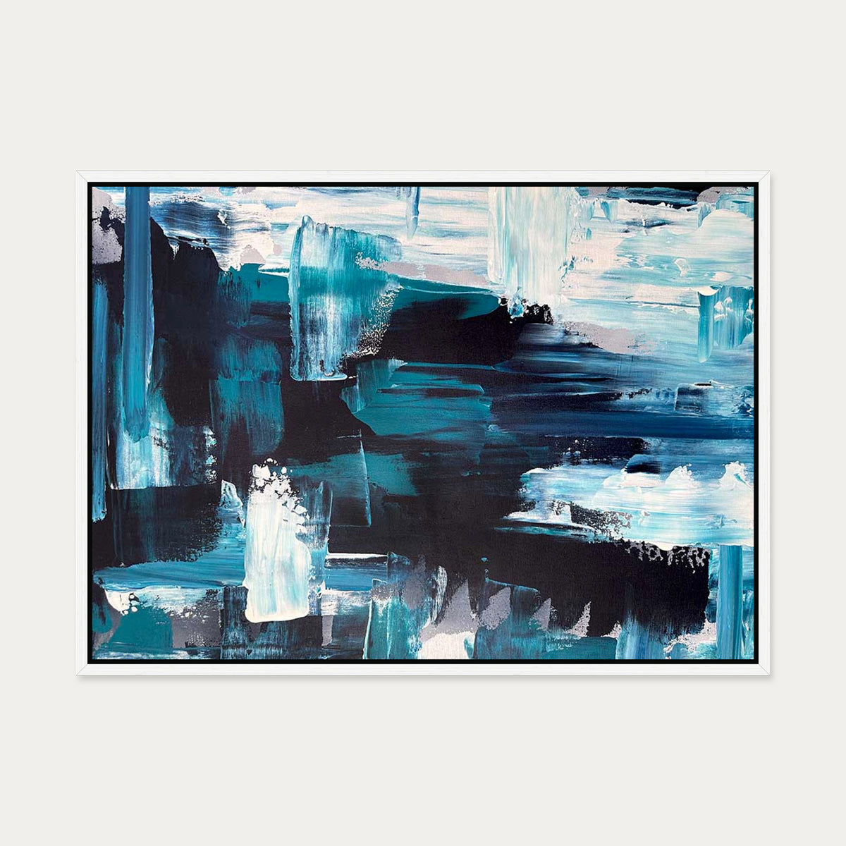 Teal Brushstrokes Canvas Art — 50 x 70 cm — White Frame