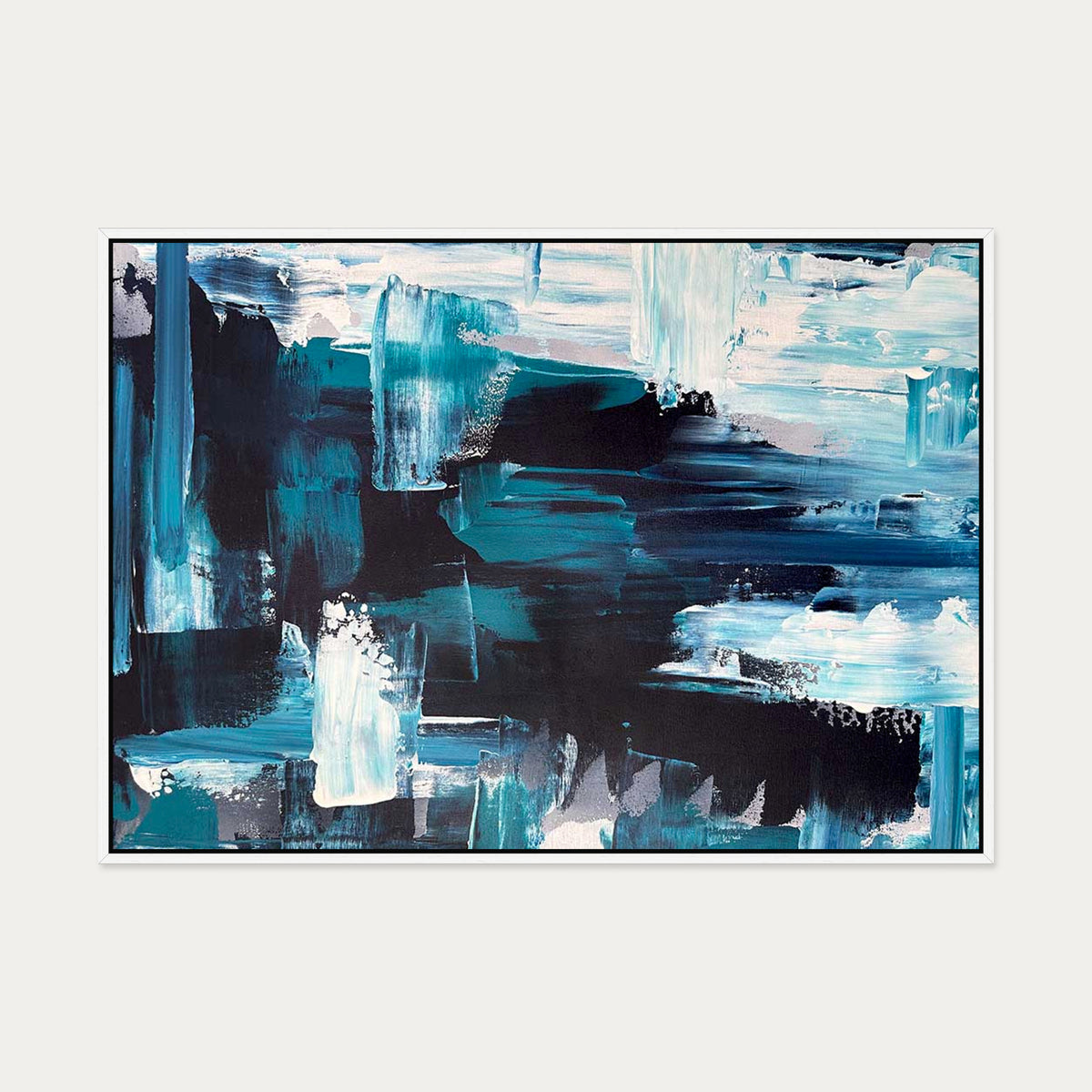 Teal Brushstrokes Canvas Art — 70 x 100 cm — White Frame
