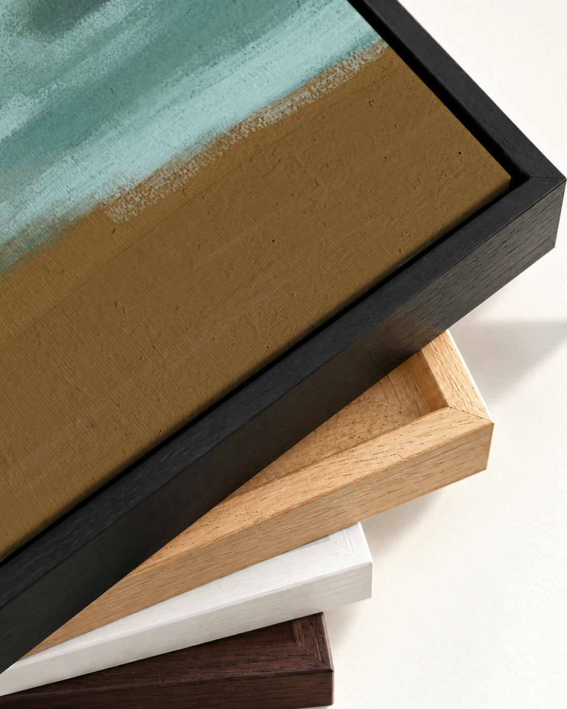 Teal Dunes Canvas Art — framed canvas corner and wrapped canvas detail