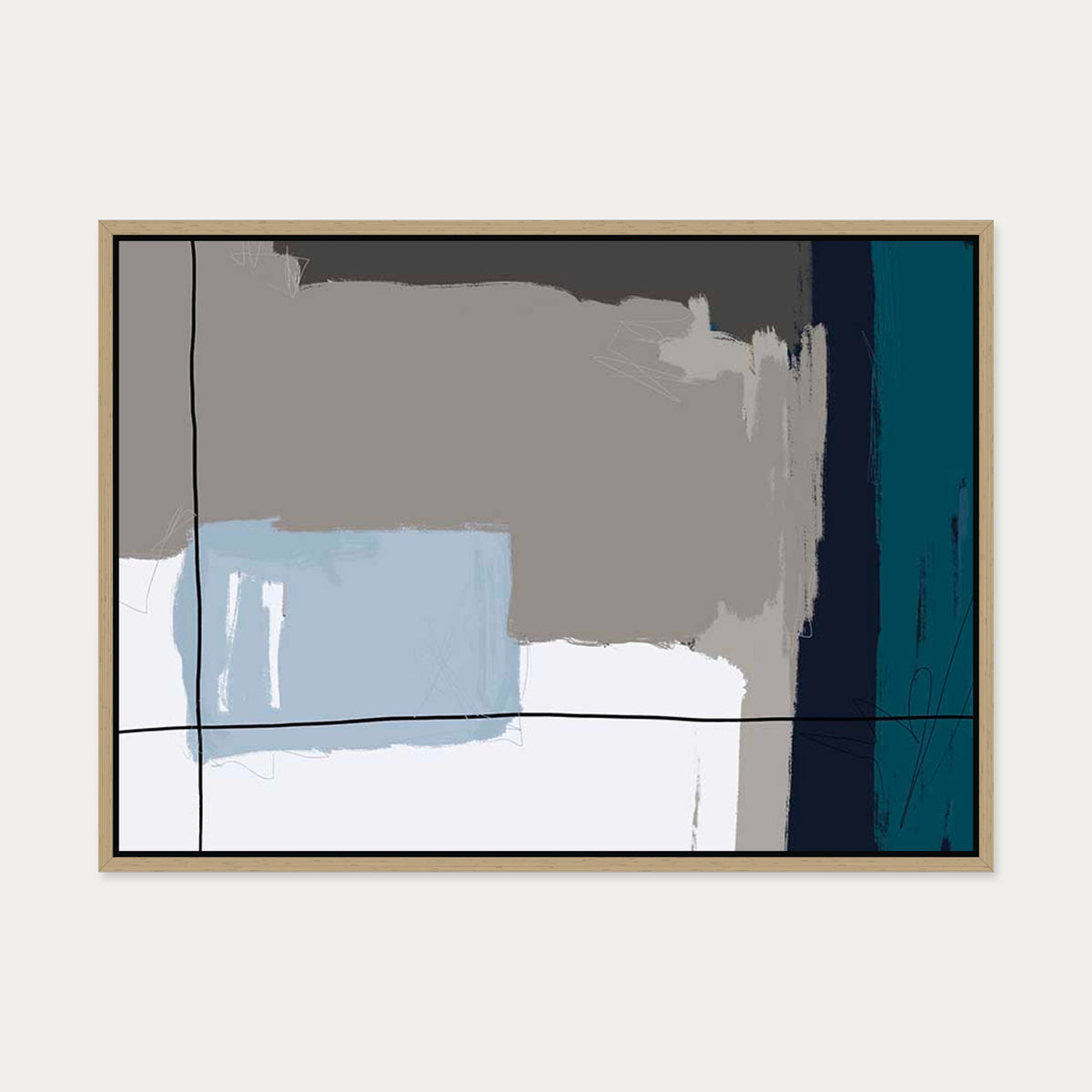 Teal Geometric Study Canvas Art — 50 x 70 cm — Oak Frame