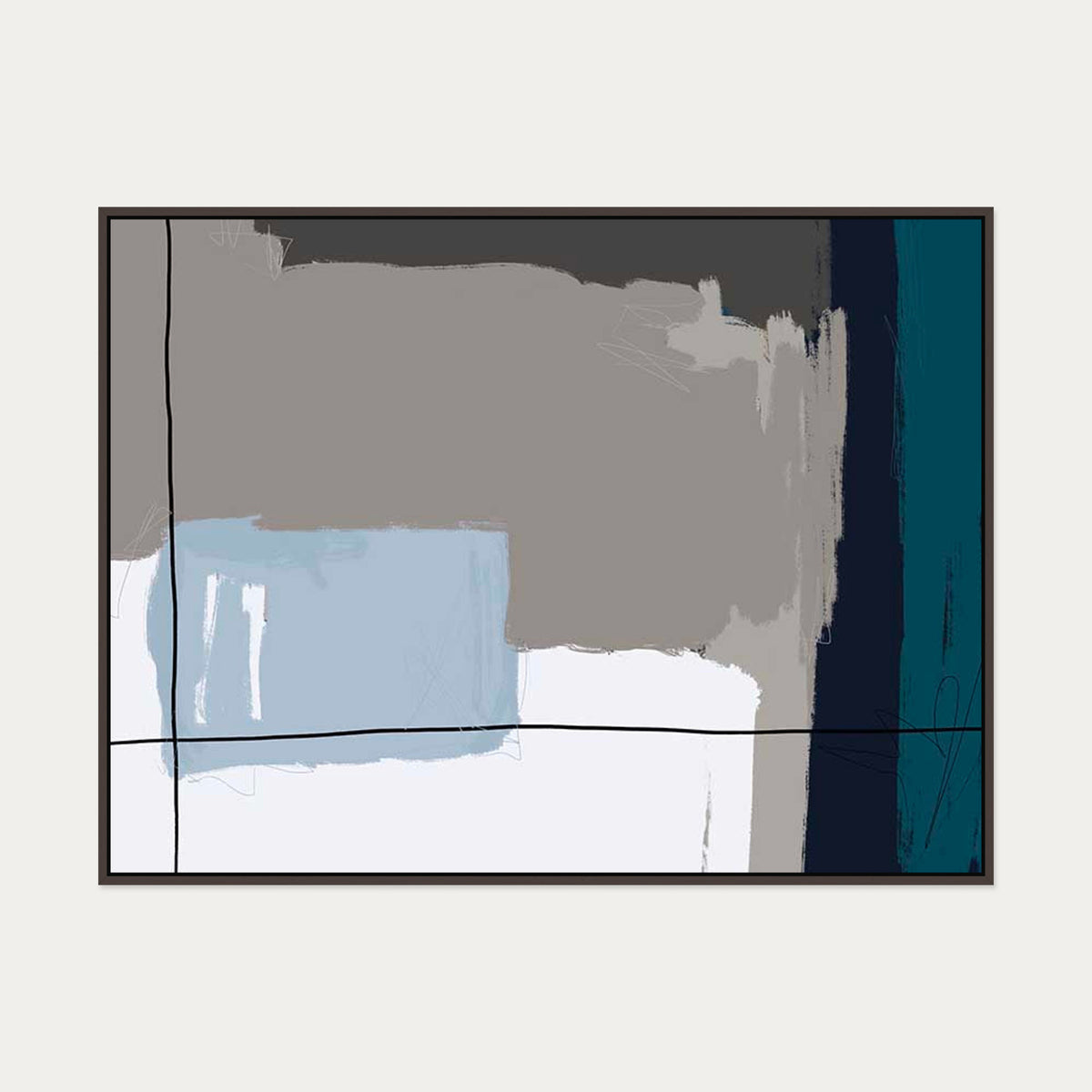 Teal Geometric Study Canvas Art — 90 x 120 cm — Brown Frame