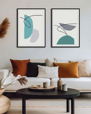 Teal And Grey Shapes - Print Set Of 2