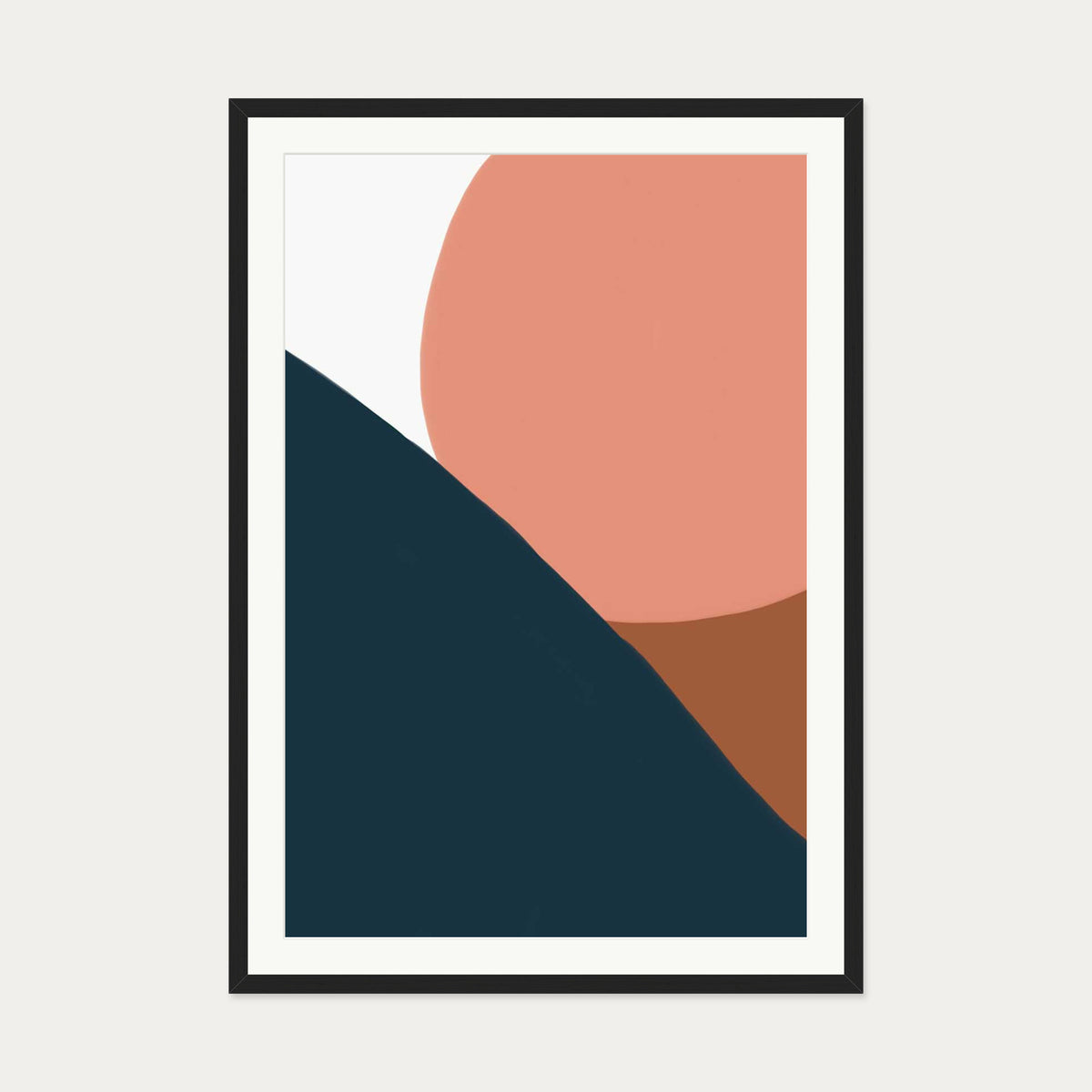 Terracotta On Blue Shapes Art Print — 70 x 100 cm — Black Frame