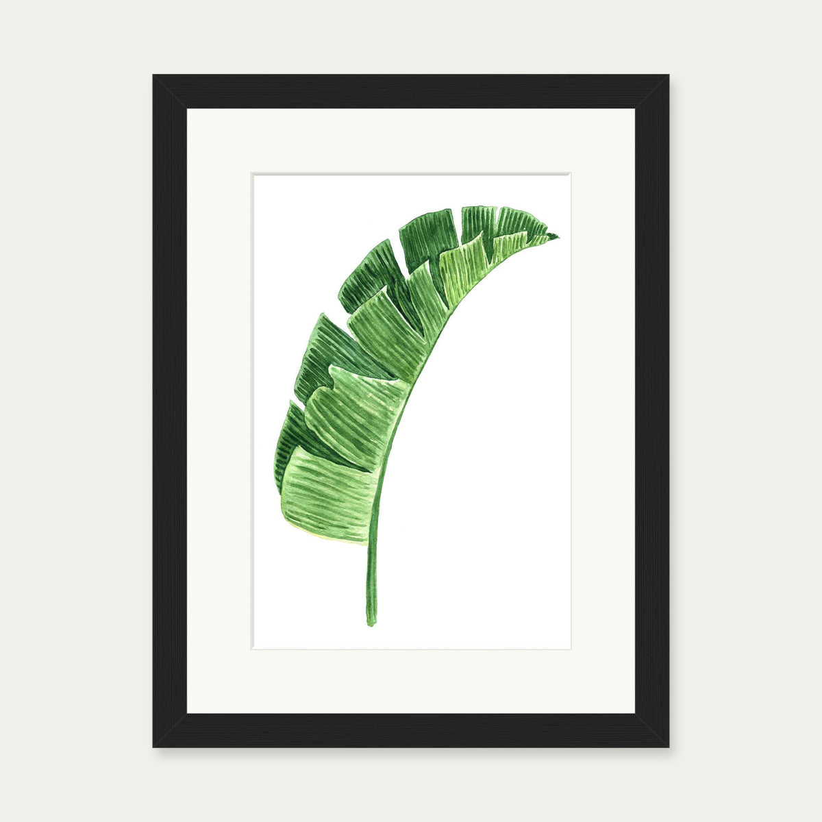 Textured Green Watercolour Leaf Art Print — 30 x 40 cm — Black Frame