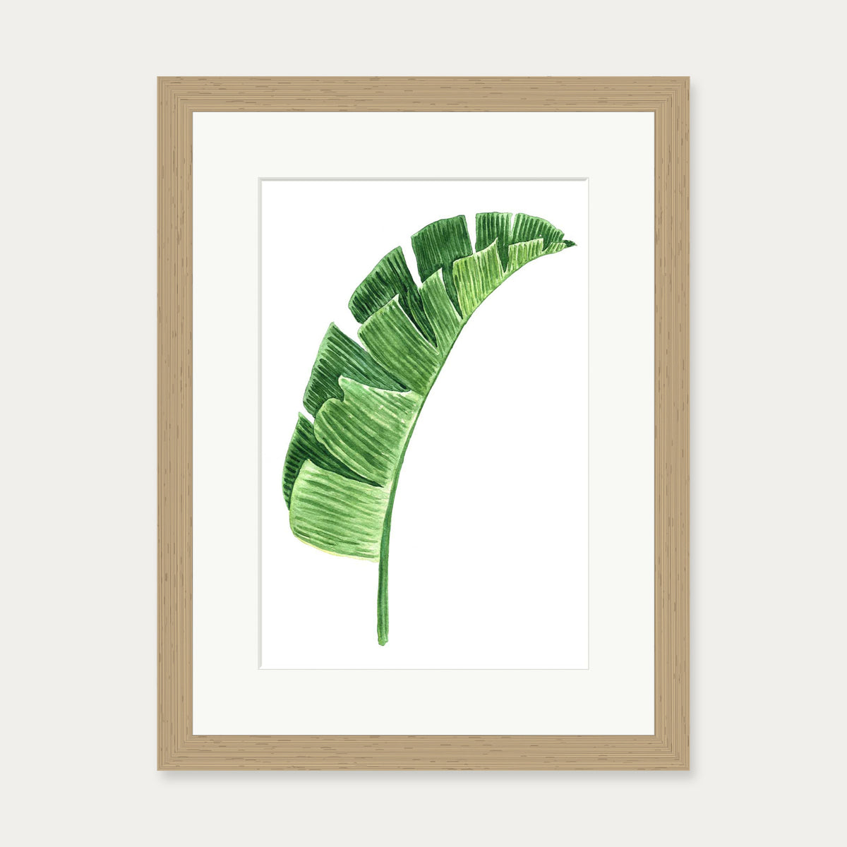 Textured Green Watercolour Leaf Art Print — 30 x 40 cm — Oak Frame
