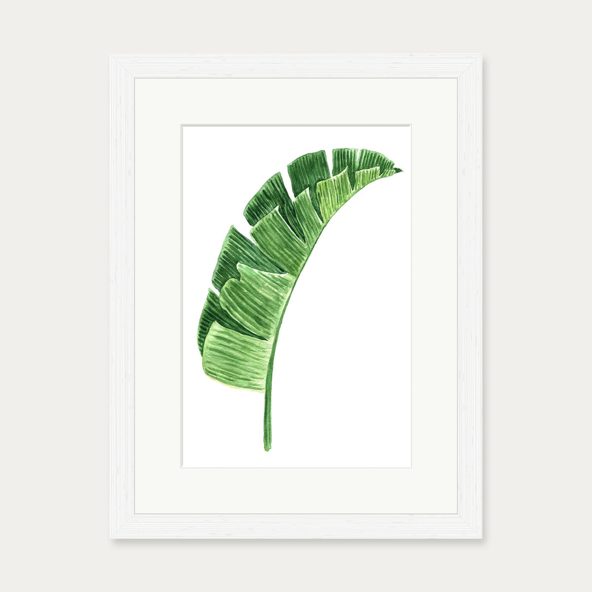 Textured Green Watercolour Leaf Art Print — 30 x 40 cm — White Frame