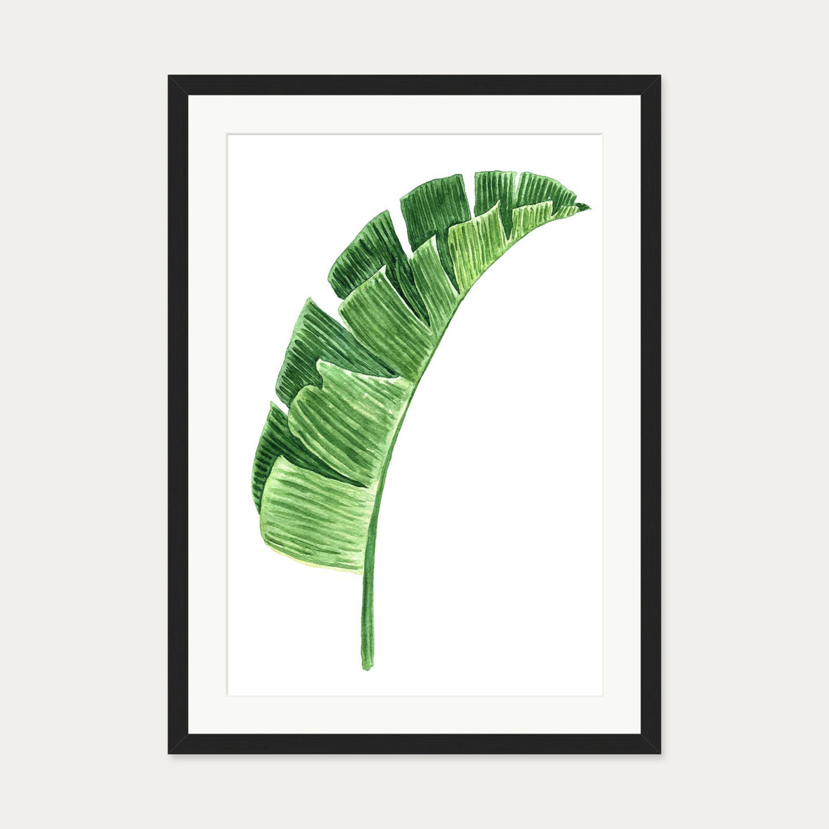 Textured Green Watercolour Leaf Art Print — 50 x 70 cm — Black Frame