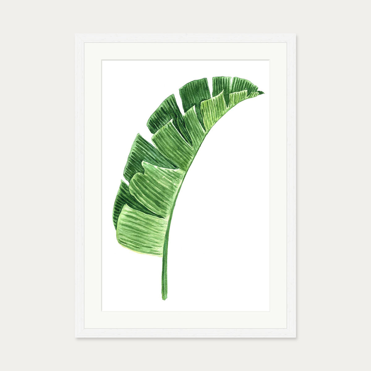 Textured Green Watercolour Leaf Art Print — 50 x 70 cm — White Frame