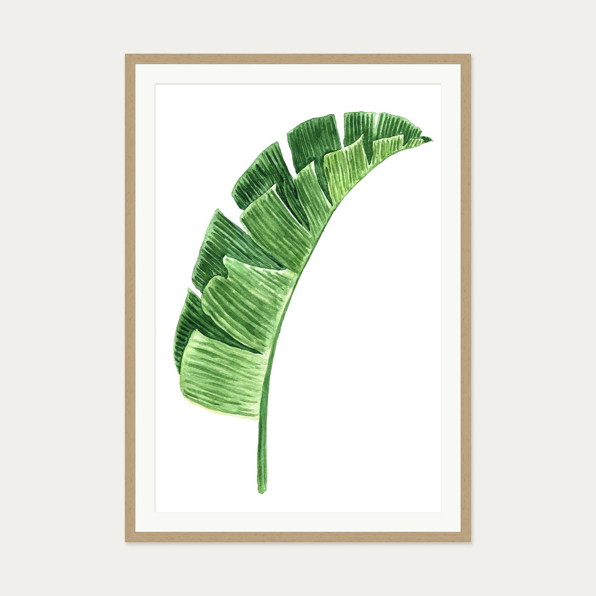 Textured Green Watercolour Leaf Art Print — 70 x 100 cm — Oak Frame