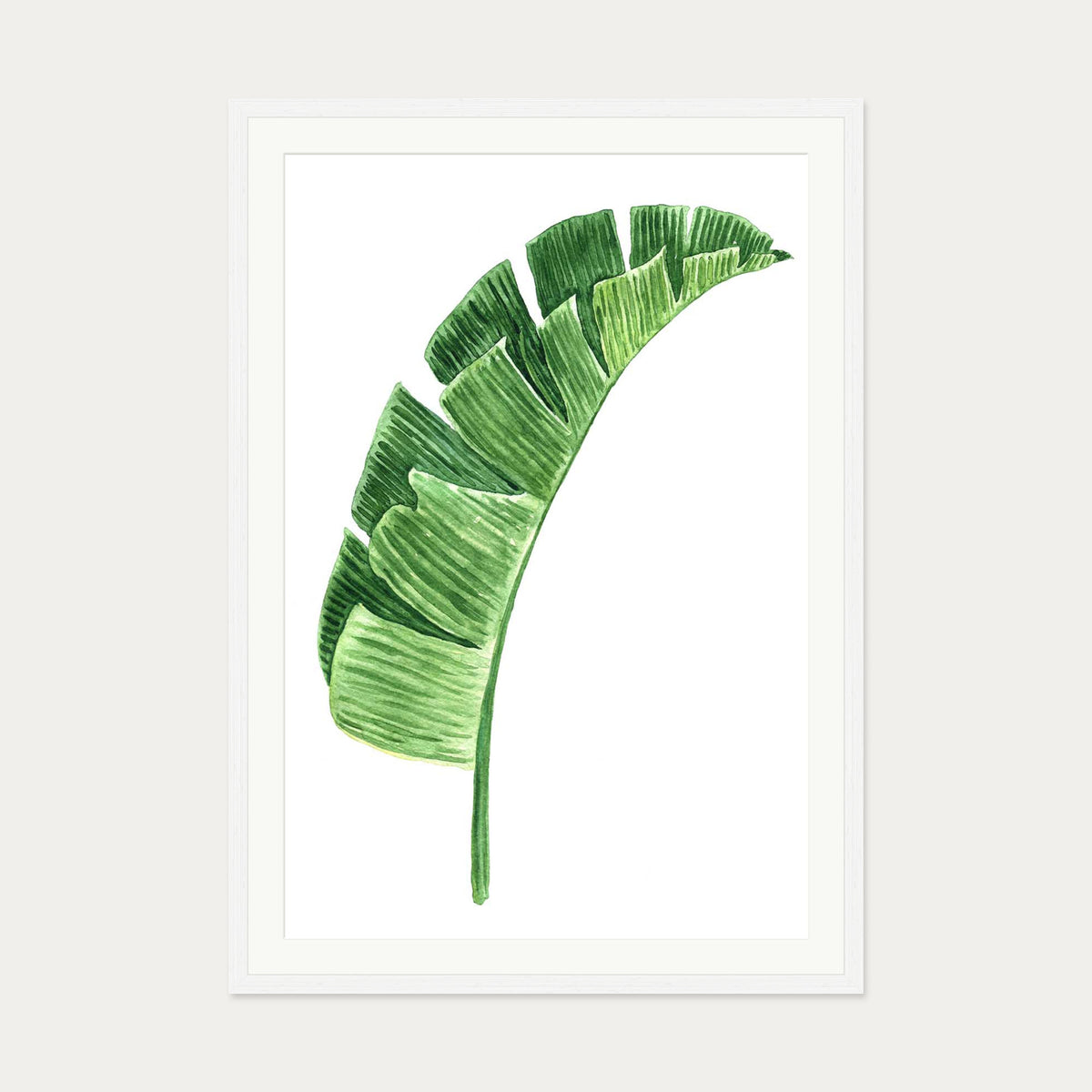 Textured Green Watercolour Leaf Art Print — 70 x 100 cm — White Frame