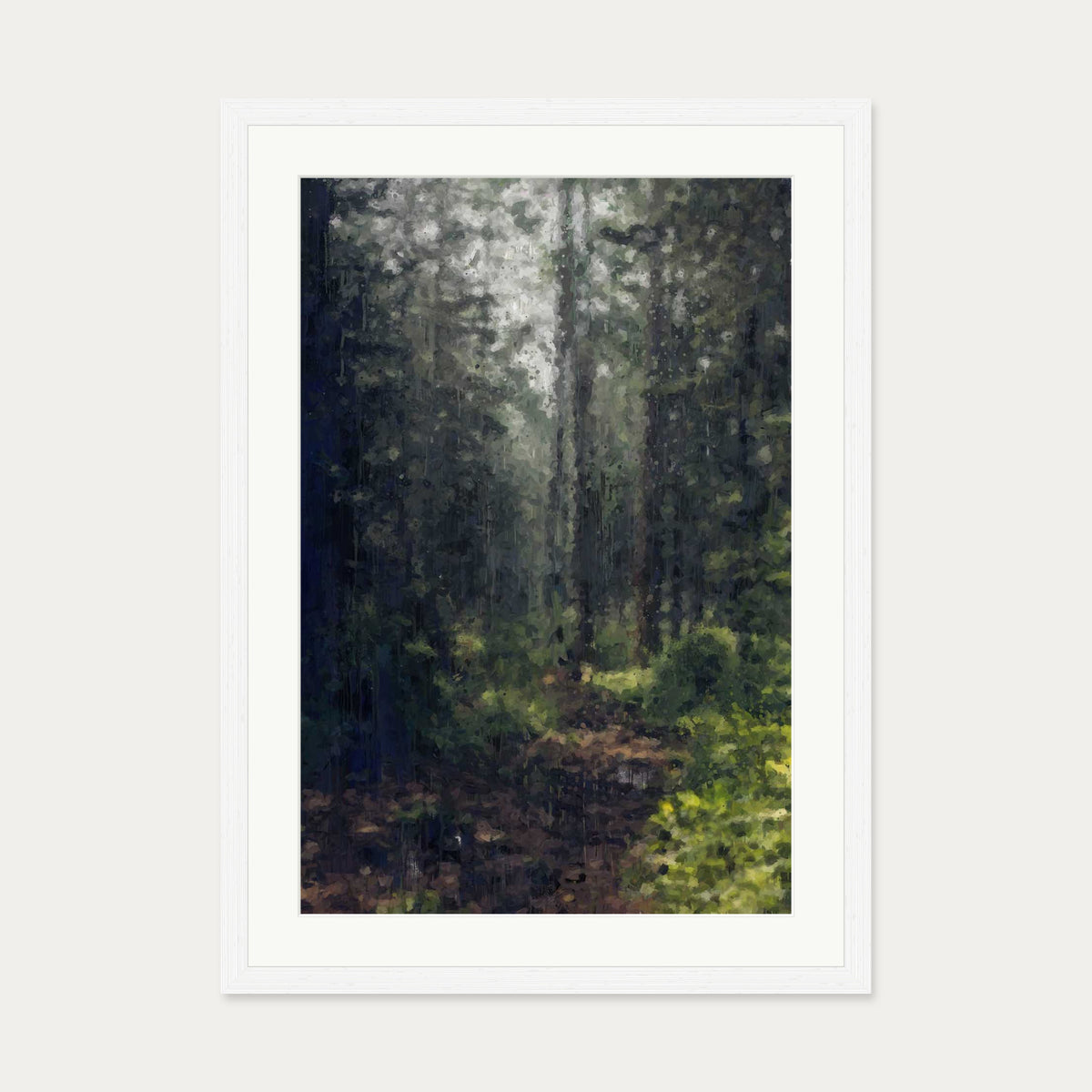 The Green Forest Landscape Art Print — 50 x 70 cm — White Frame
