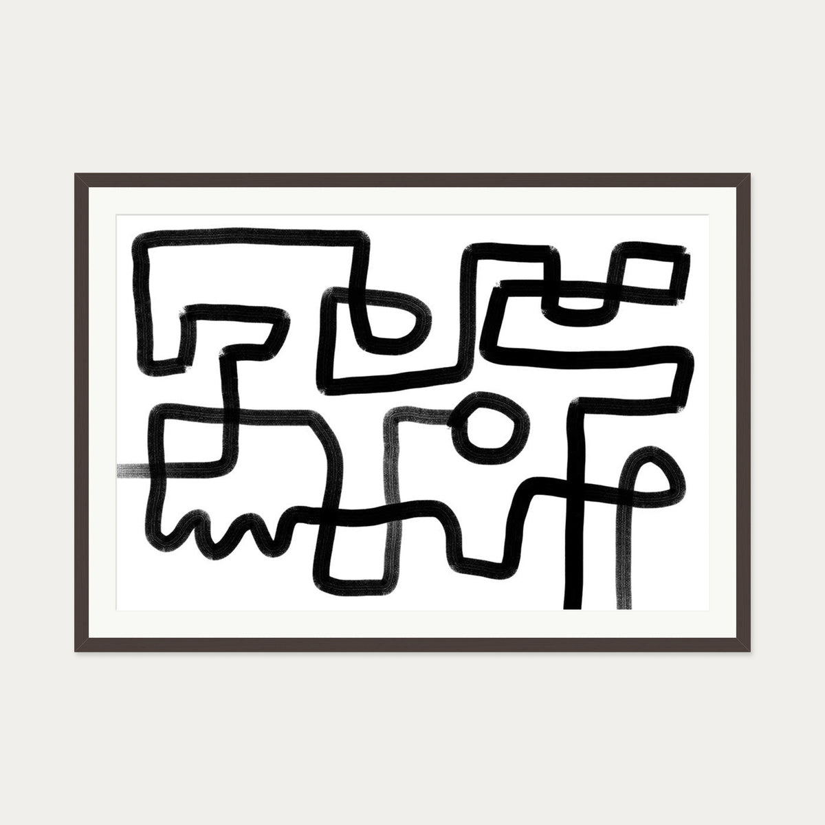 The Maze Abstract Art Print — 70 x 100 cm — Brown Frame