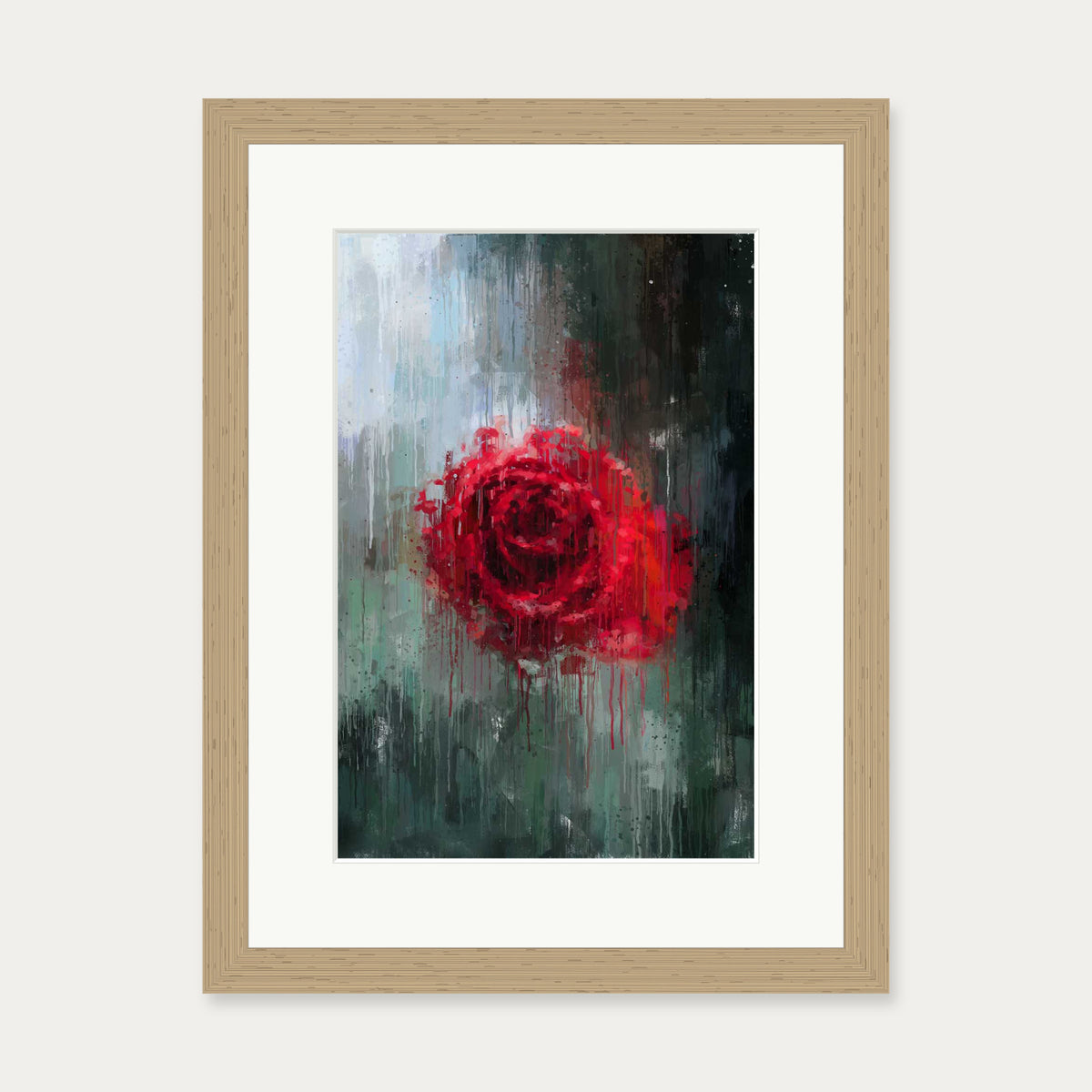 The Red Rose Impressionist Flowers Art Print — 30 x 40 cm — Oak Frame