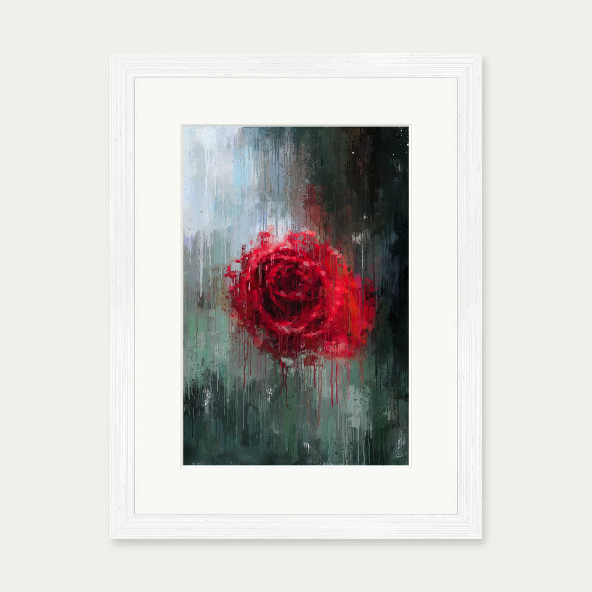 The Red Rose Impressionist Flowers Art Print — 30 x 40 cm — White Frame