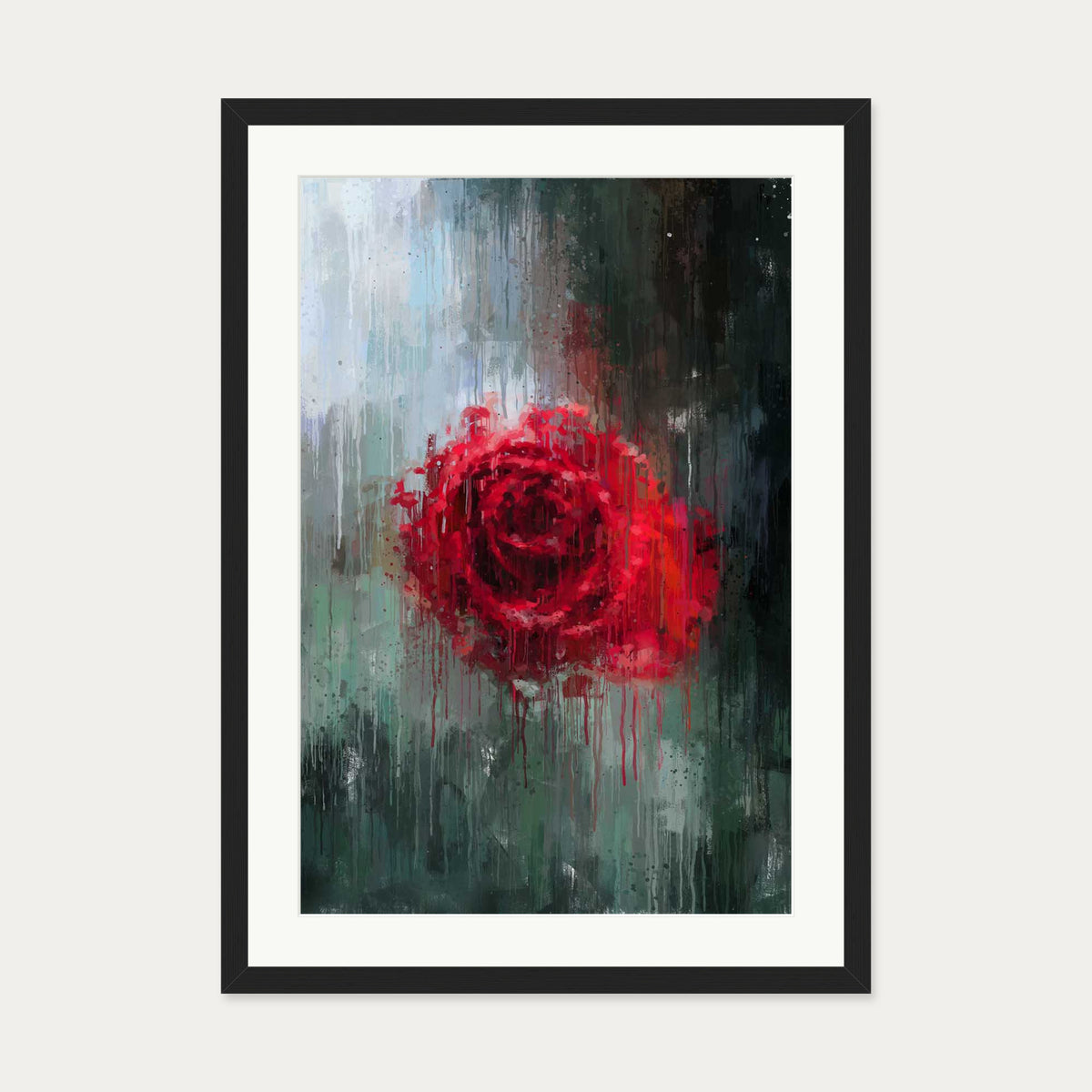The Red Rose Impressionist Flowers Art Print — 50 x 70 cm — Black Frame