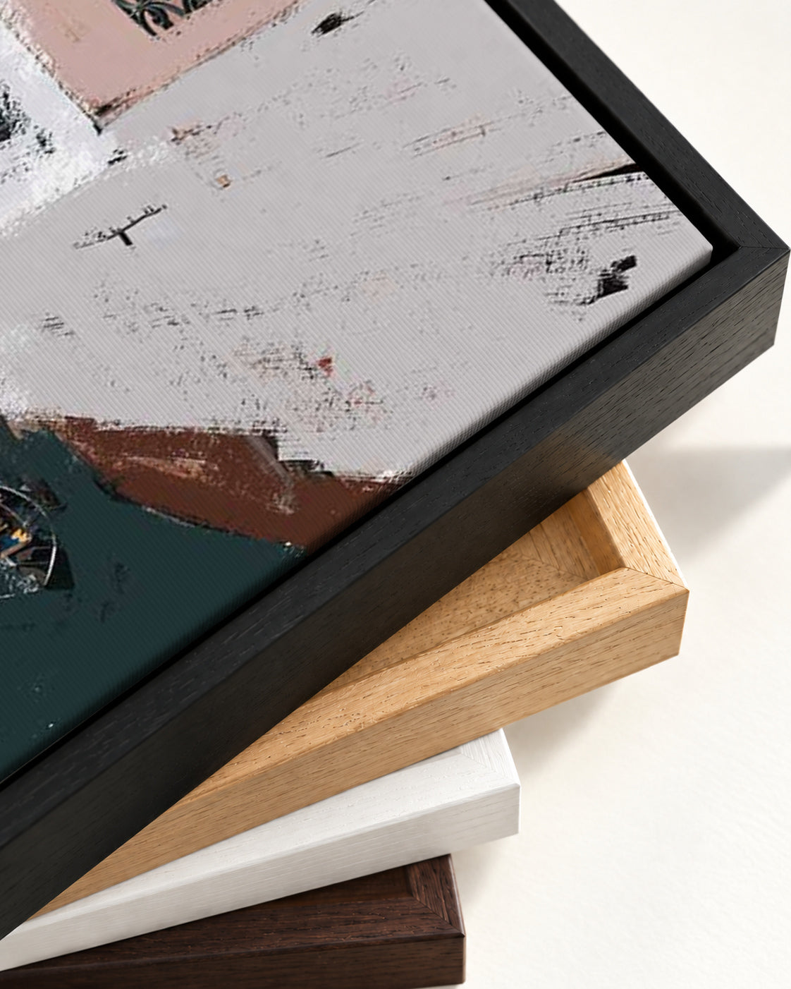 The River City Canvas Art — framed canvas corner and wrapped canvas detail