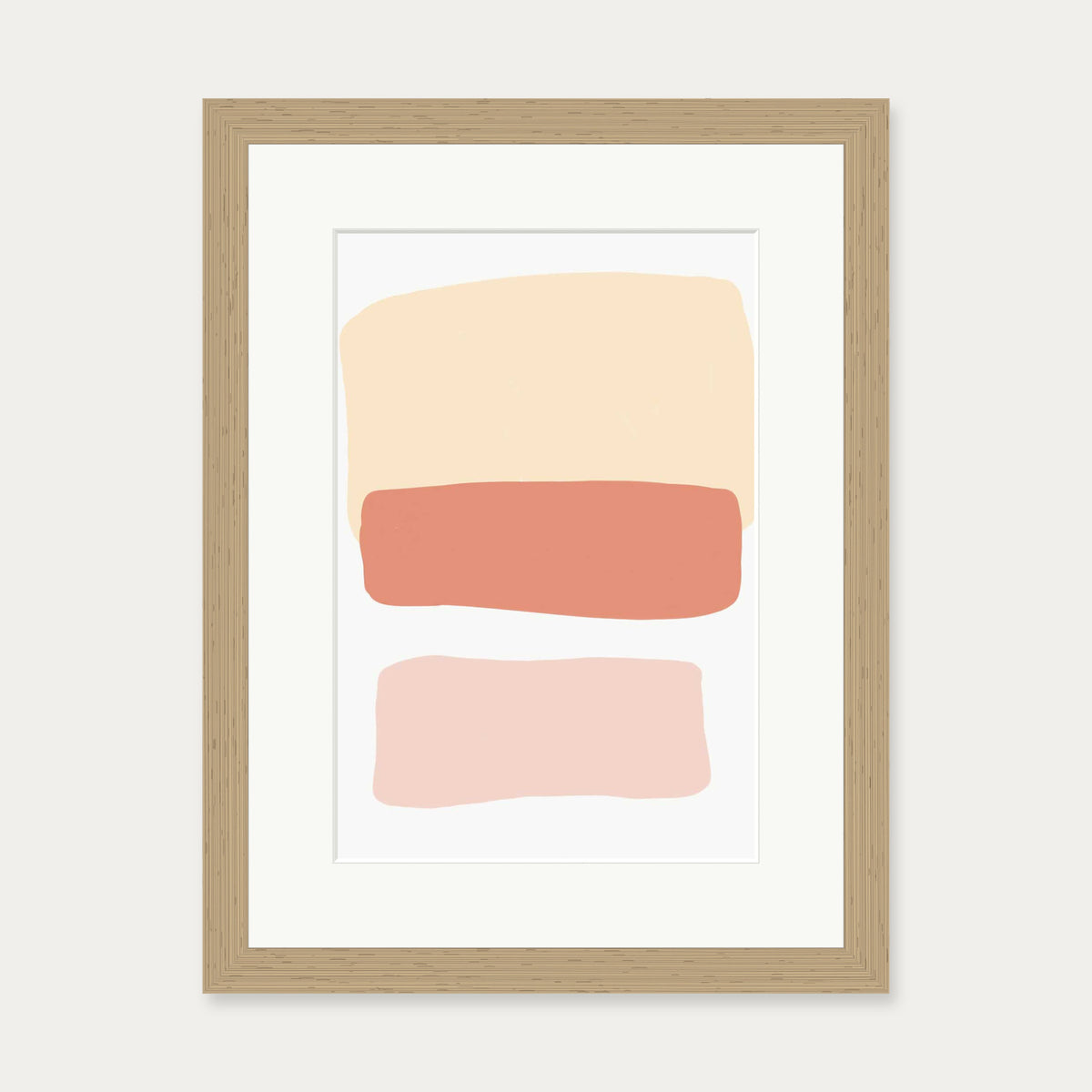 Three Blush Shapes Art Print — 30 x 40 cm — Oak Frame