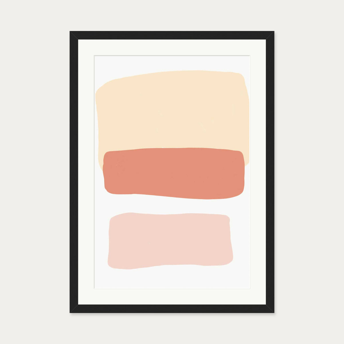 Three Blush Shapes Art Print — 50 x 70 cm — Black Frame