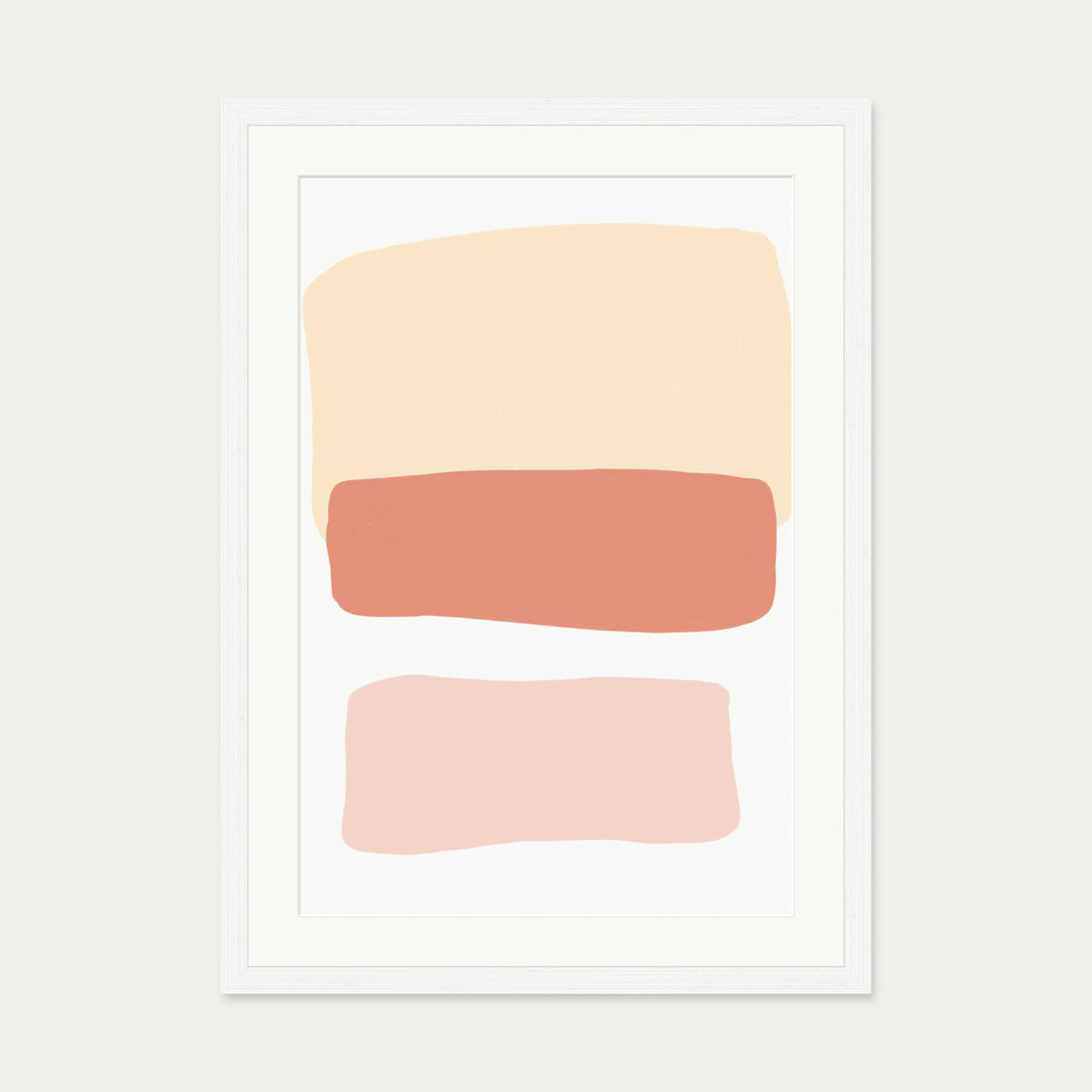 Three Blush Shapes Art Print — 50 x 70 cm — White Frame