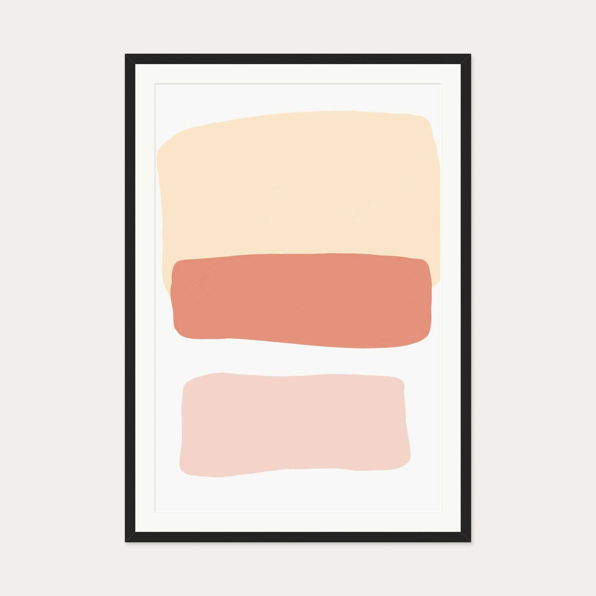 Three Blush Shapes Art Print — 70 x 100 cm — Black Frame