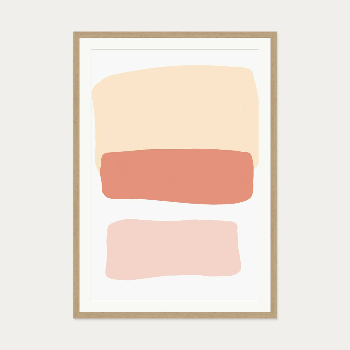 Three Blush Shapes Art Print — 70 x 100 cm — Oak Frame
