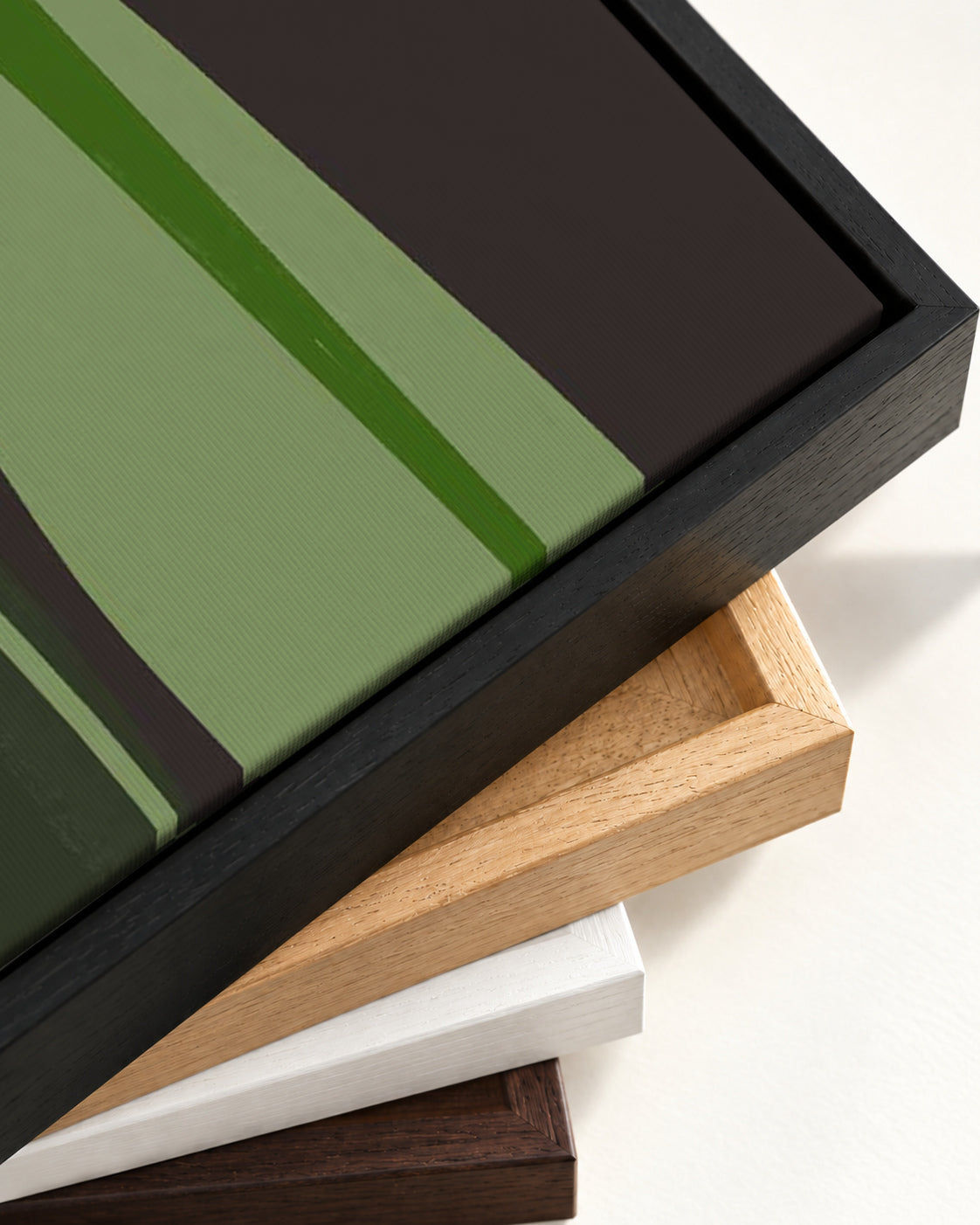 Three's A Crowd Canvas Art — framed canvas corner and wrapped canvas detail