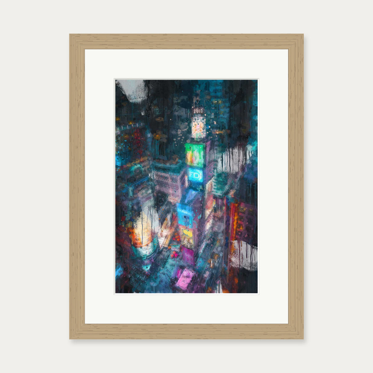 Times Square Impressionist Art Print — 30 x 40 cm — Oak Frame