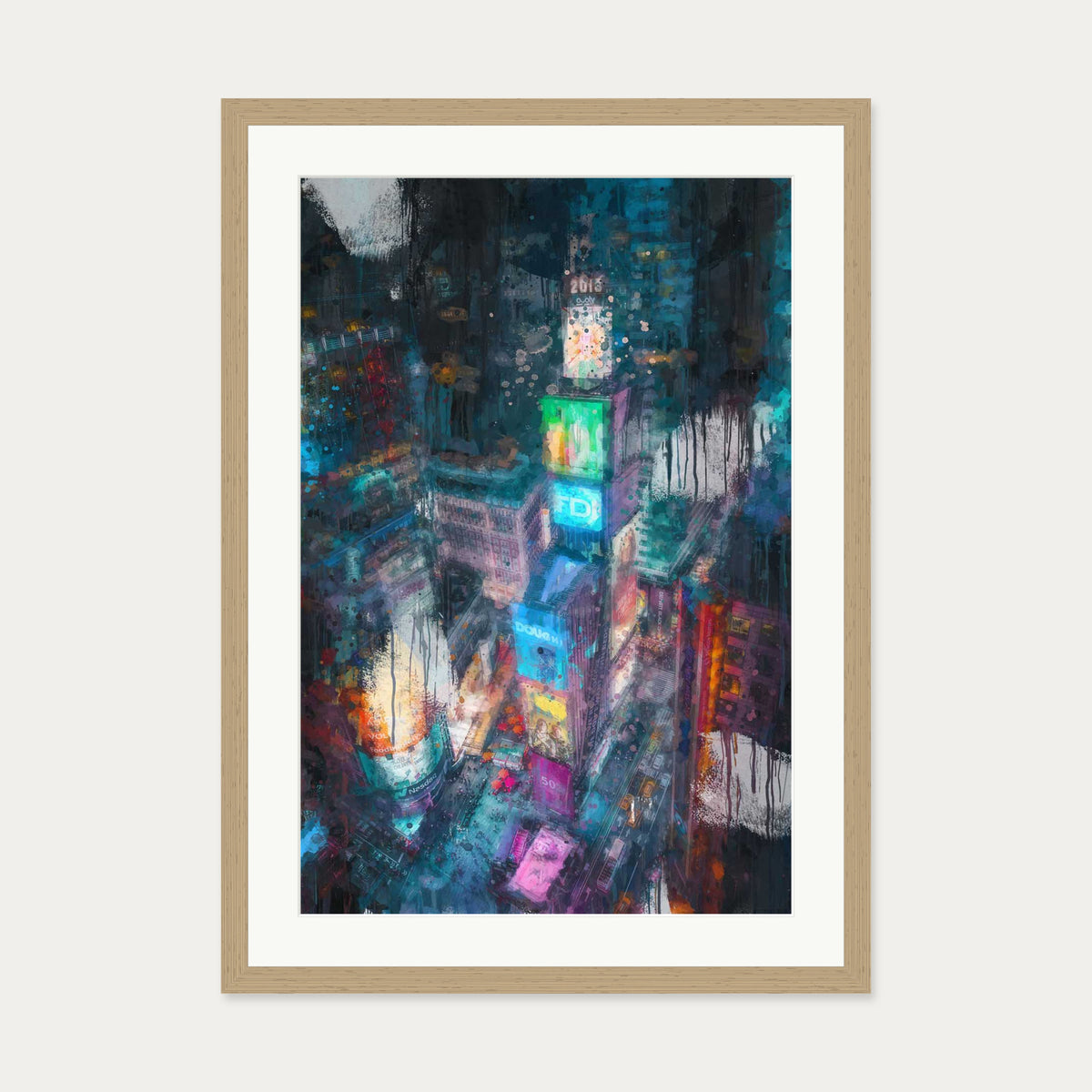 Times Square Impressionist Art Print — 50 x 70 cm — Oak Frame