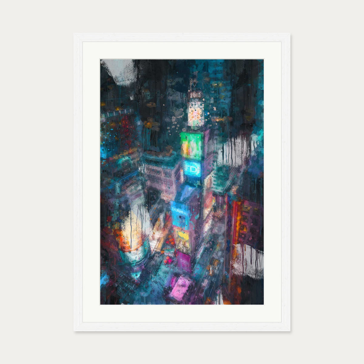 Times Square Impressionist Art Print — 50 x 70 cm — White Frame