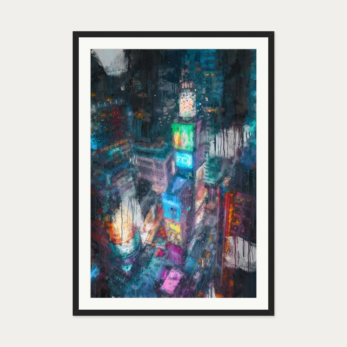 Times Square Impressionist Art Print — 70 x 100 cm — Black Frame