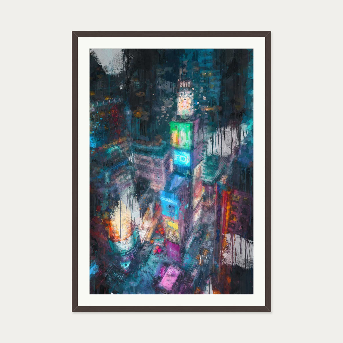 Times Square Impressionist Art Print — 70 x 100 cm — Brown Frame