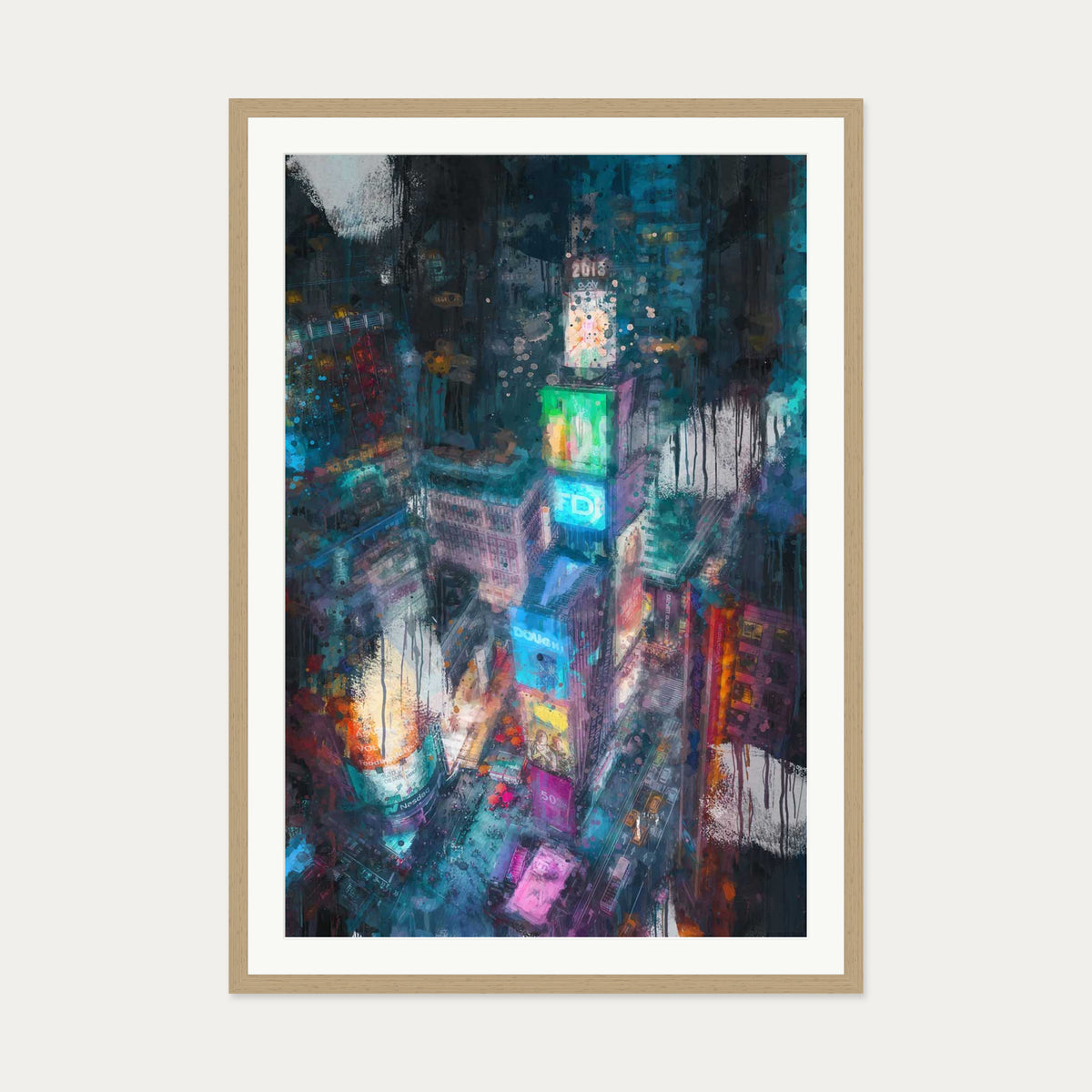 Times Square Impressionist Art Print — 70 x 100 cm — Oak Frame