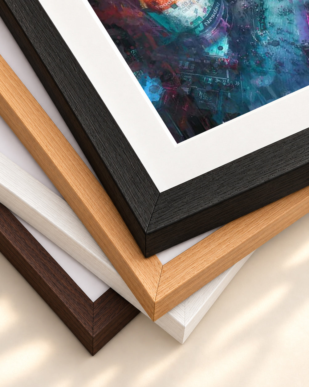Times Square Impressionist Art Print — framed print corner with 5 cm mount and bevel