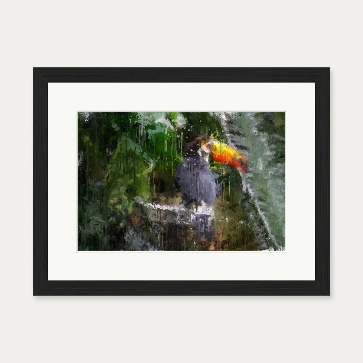 Toucan Impressionist Animal Art Print — 30 x 40 cm — Black Frame