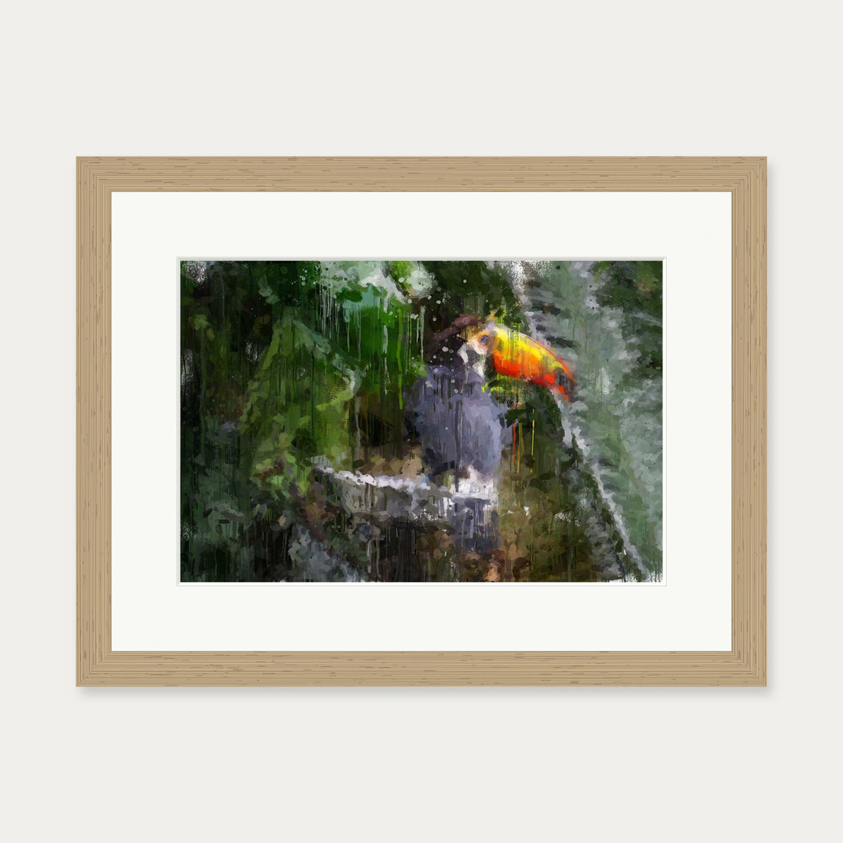 Toucan Impressionist Animal Art Print — 30 x 40 cm — Oak Frame