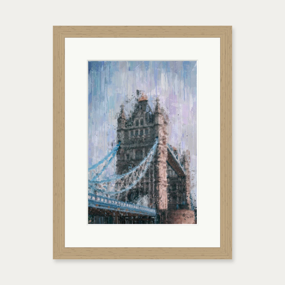 Tower Bridge London Impressionist Art Print — 30 x 40 cm — Oak Frame