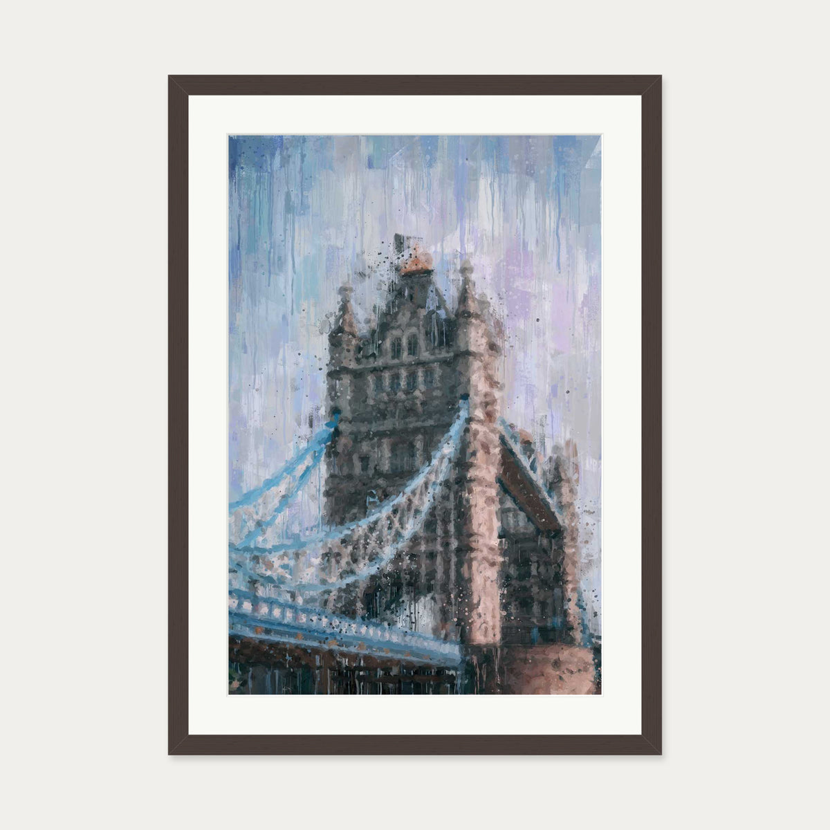 Tower Bridge London Impressionist Art Print — 50 x 70 cm — Brown Frame