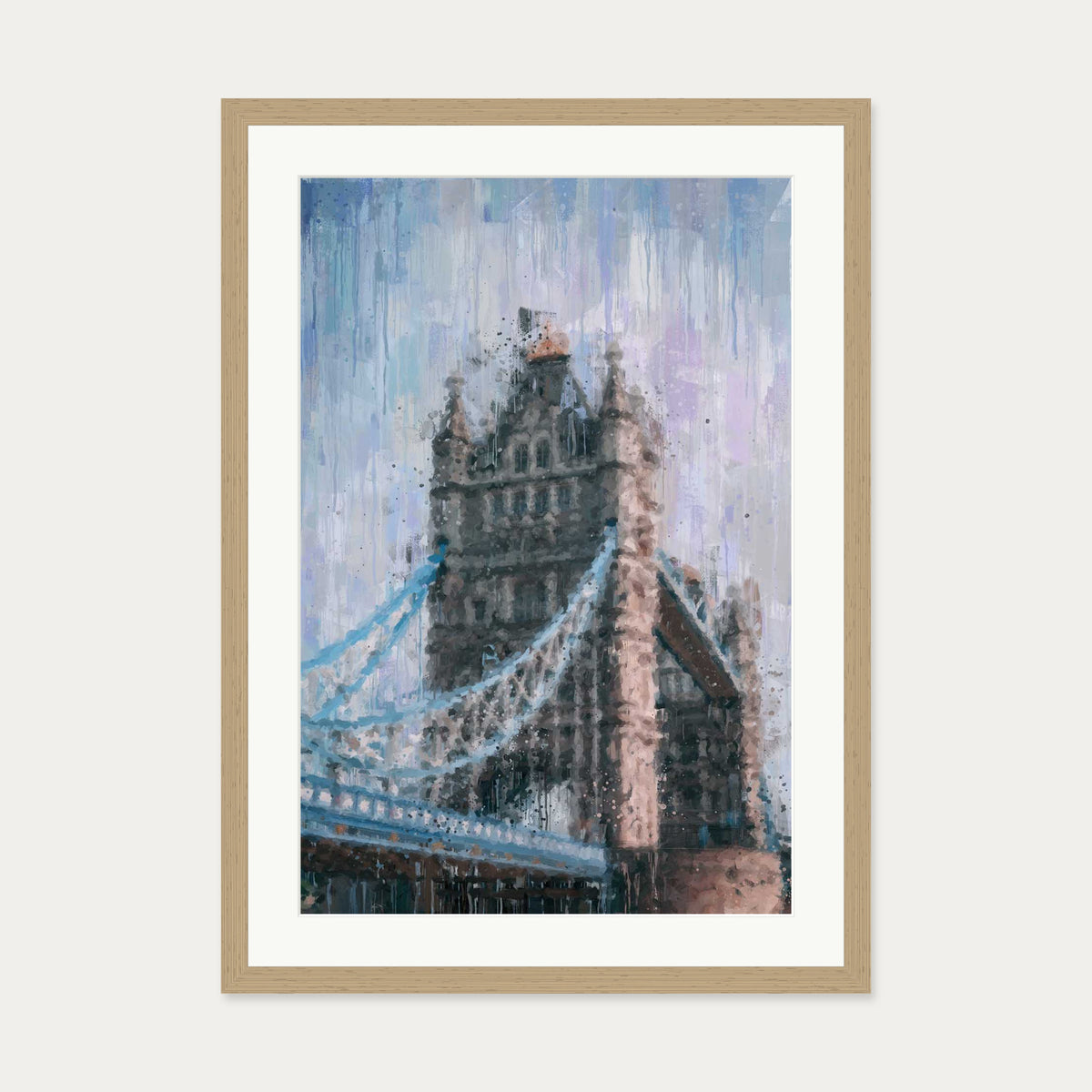 Tower Bridge London Impressionist Art Print — 50 x 70 cm — Oak Frame