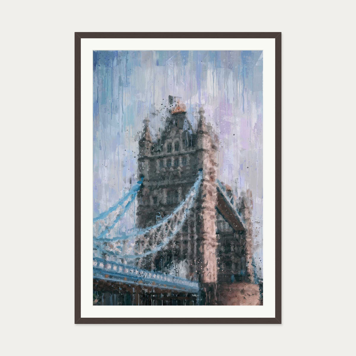 Tower Bridge London Impressionist Art Print — 70 x 100 cm — Brown Frame
