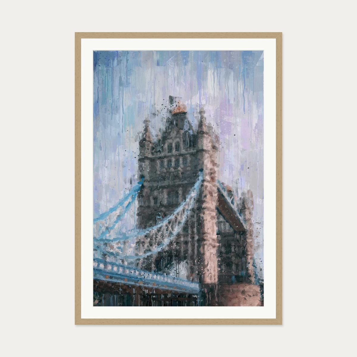 Tower Bridge London Impressionist Art Print — 70 x 100 cm — Oak Frame