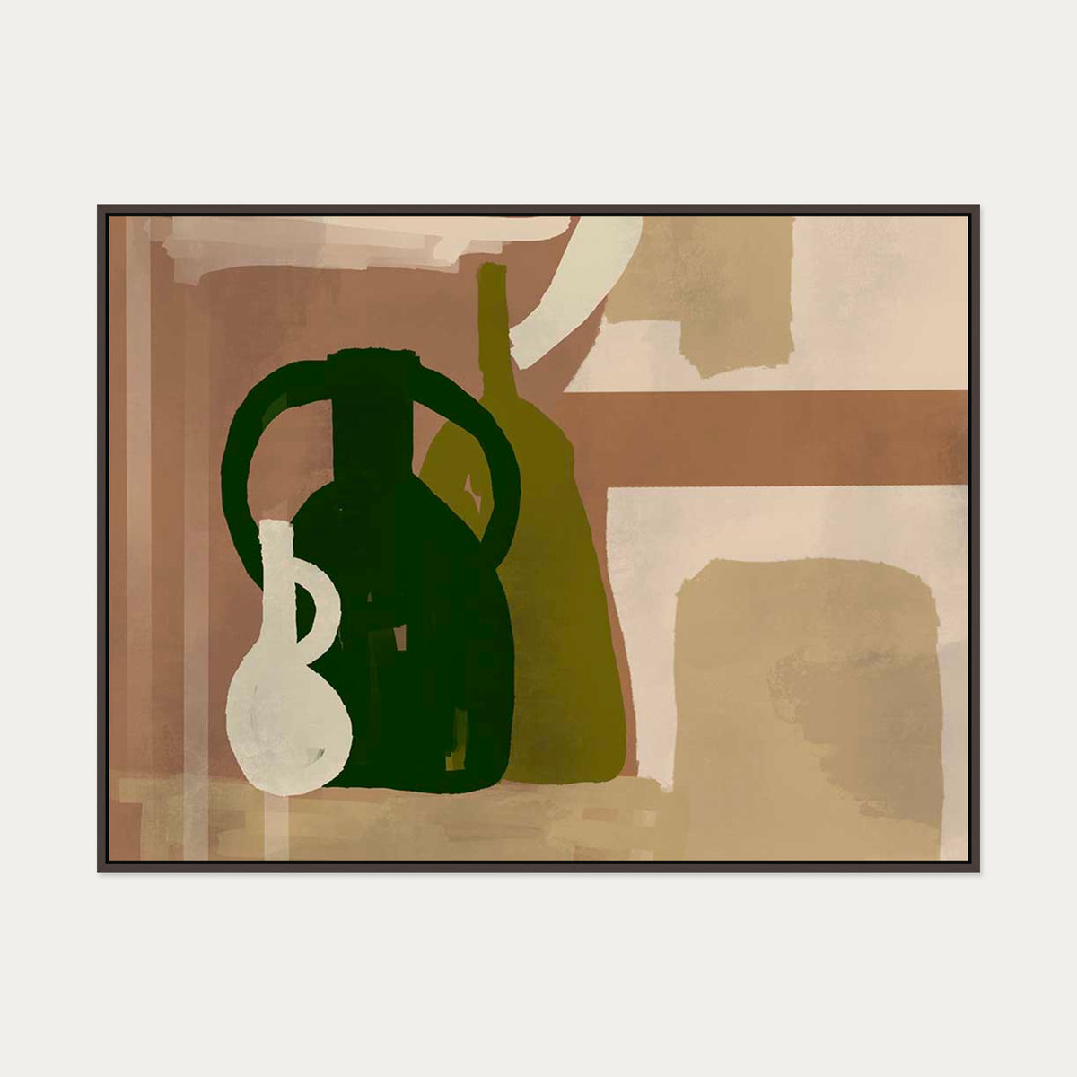 Trio Of Pots Study Canvas Art — 90 x 120 cm — Brown Frame