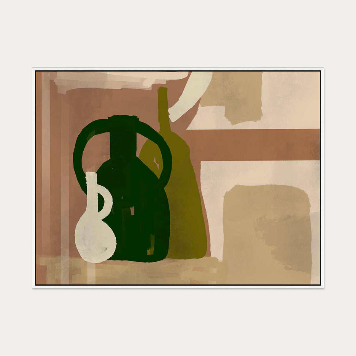 Trio Of Pots Study Canvas Art — 90 x 120 cm — White Frame
