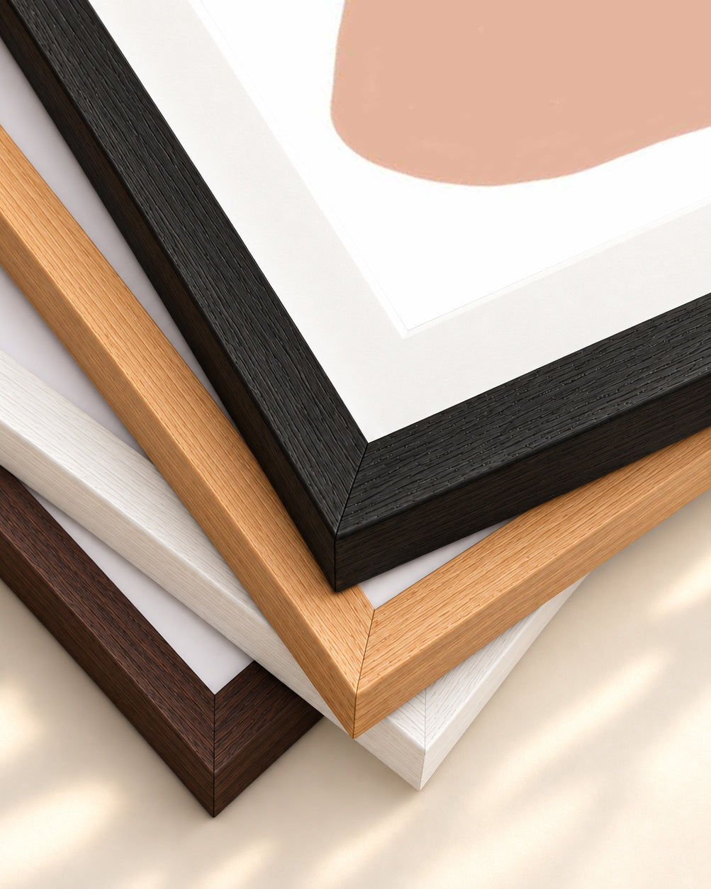 Trio Of Shapes Art Print — framed print corner with 5 cm mount and bevel