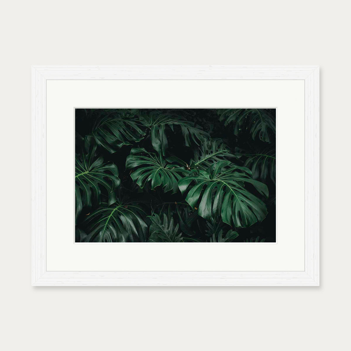 Tropical Green Leaves Art Print — 30 x 40 cm — White Frame