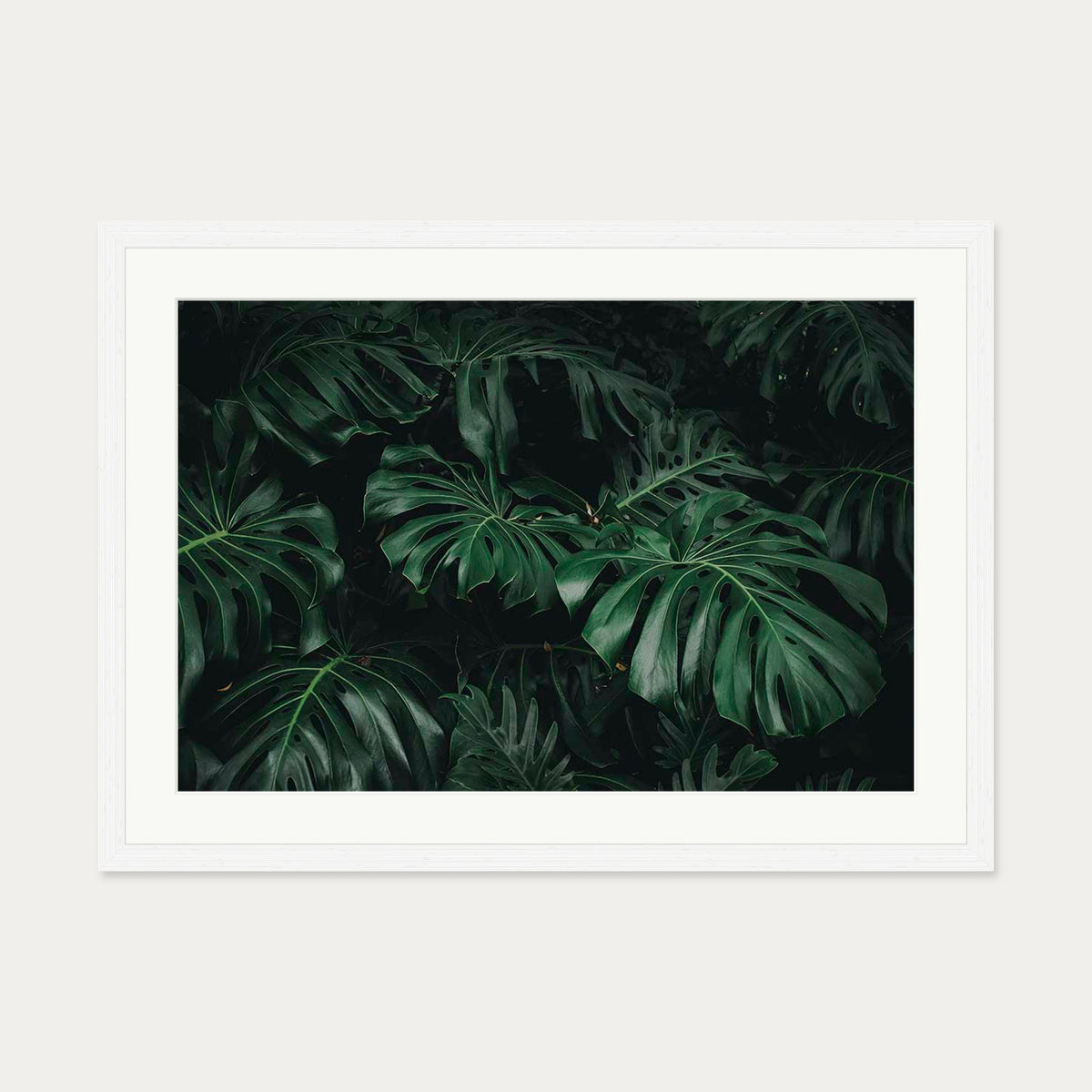 Tropical Green Leaves Art Print — 50 x 70 cm — White Frame