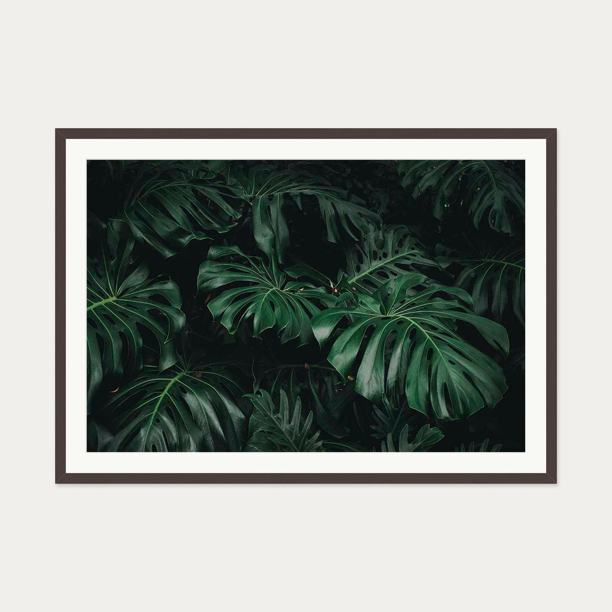 Tropical Green Leaves Art Print — 70 x 100 cm — Brown Frame