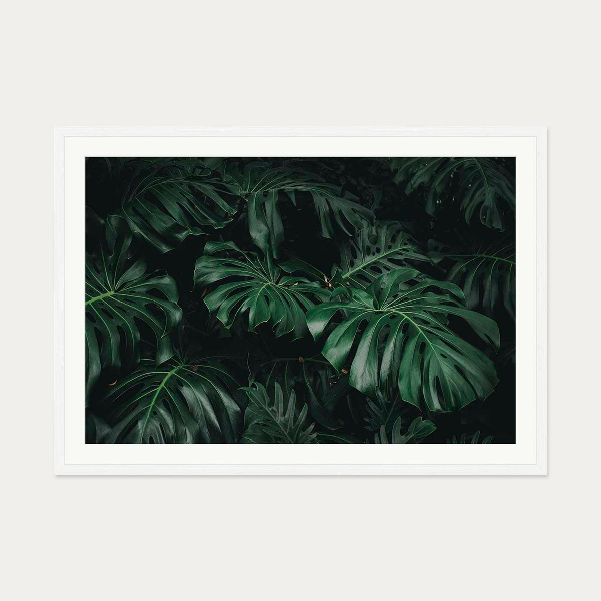 Tropical Green Leaves Art Print — 70 x 100 cm — White Frame
