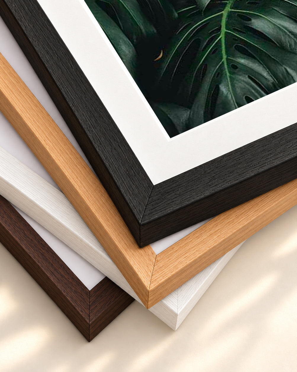 Tropical Green Leaves Art Print — framed print corner with 5 cm mount and bevel